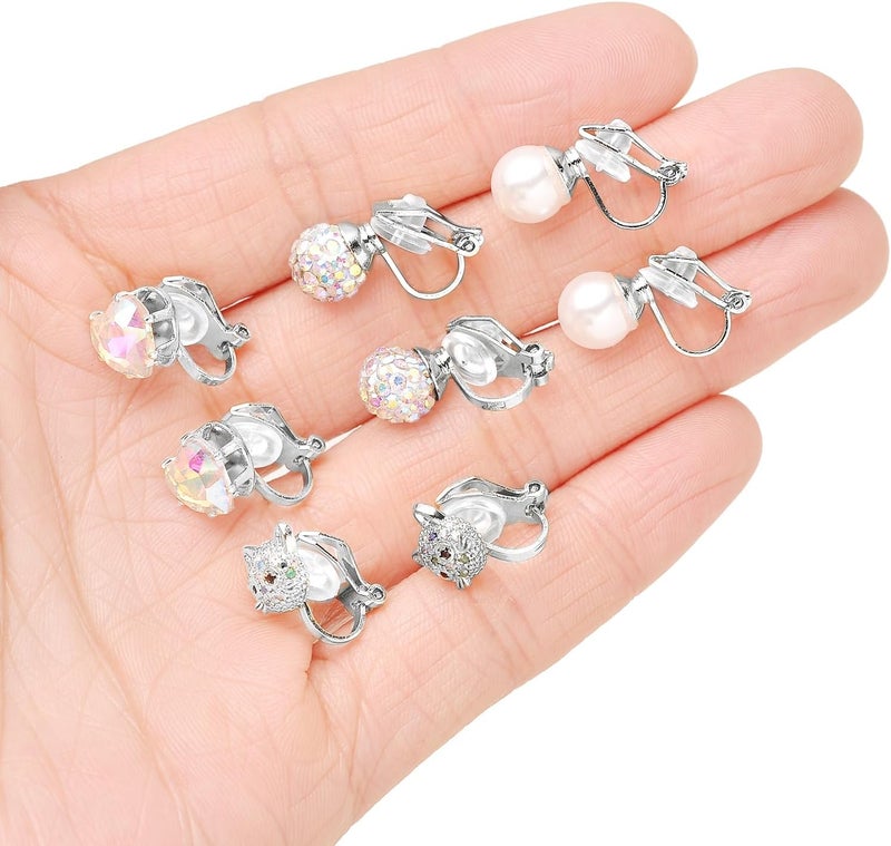 Tornito 10-15 Pairs Clip on Stud Earrings Non Pierced Teardrop Round Square CZ Pearl Twist Knot Flower Butterfly Heart Star Rainbow Cat Opal Clip on Earrings for Women - Image 5